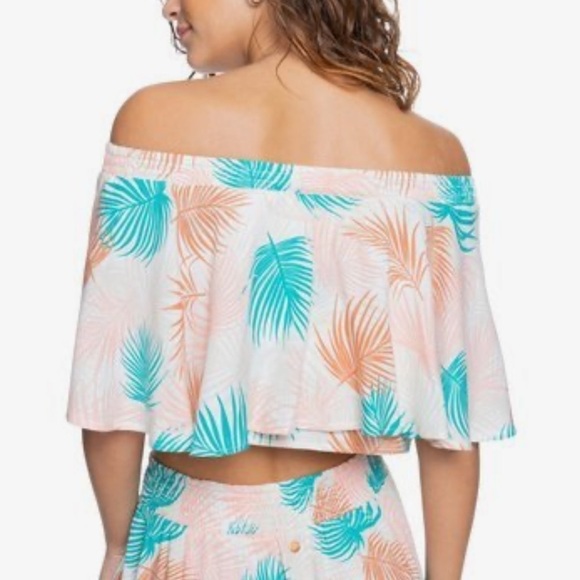 NWT Roxy Forbidden Story Tropical Floral Off the Shoulder Crop Top - Picture 3 of 8